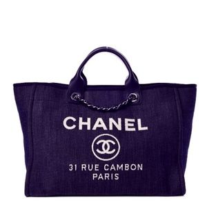 Stunning CHANEL Denim Deauville Large Tote Dark